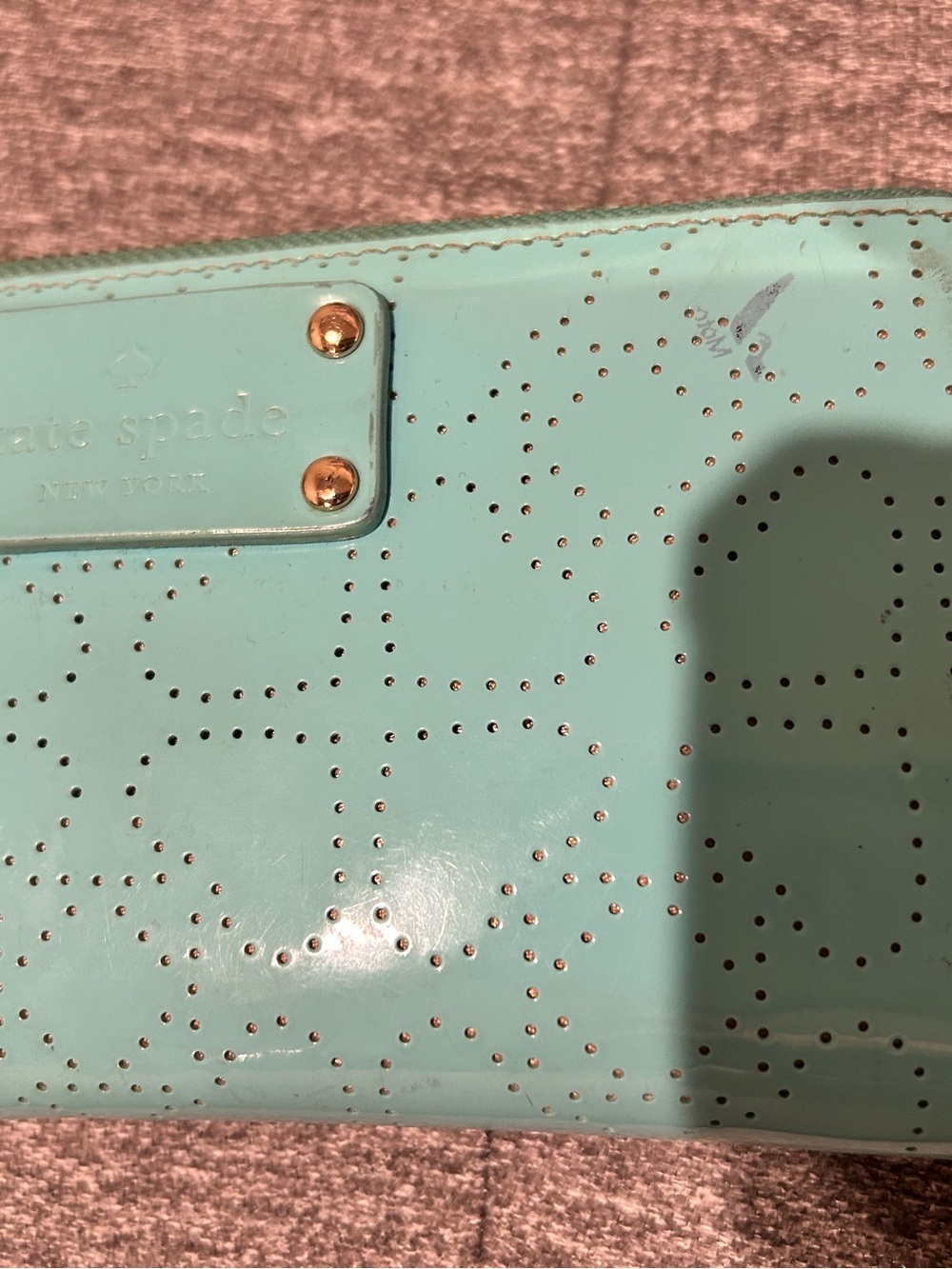 Kate Spade New York Perforated Patent Leather Aqua Tote Bag & Wallet Set - Picture 11 of 15